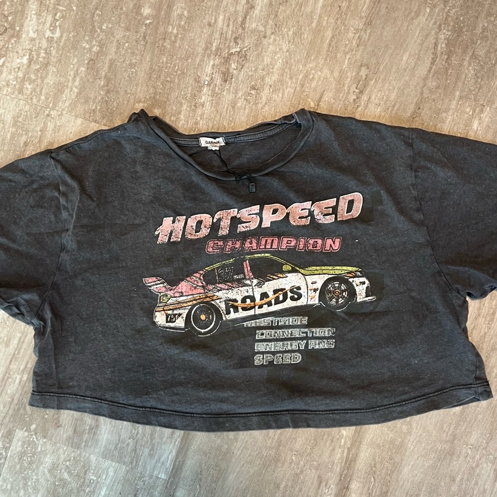 Garage car graphic crop tee